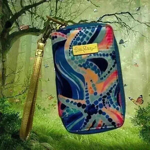 Lilly Pulitzer Tiki Palm Blue Multicolor Wristlet Wallet